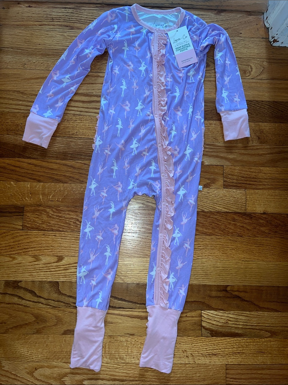 Laree + co bamboo Lavender Ballerina Footed One-Piece with Pink Trim